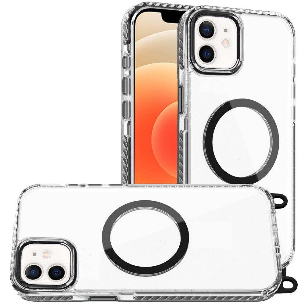 For Samsung Galaxy S24 Ultra Clear Magnetic Frame PC Back Shockproof Protective Case with Detachable Lanyard Strap, Compatible with MagSafe Case Cover