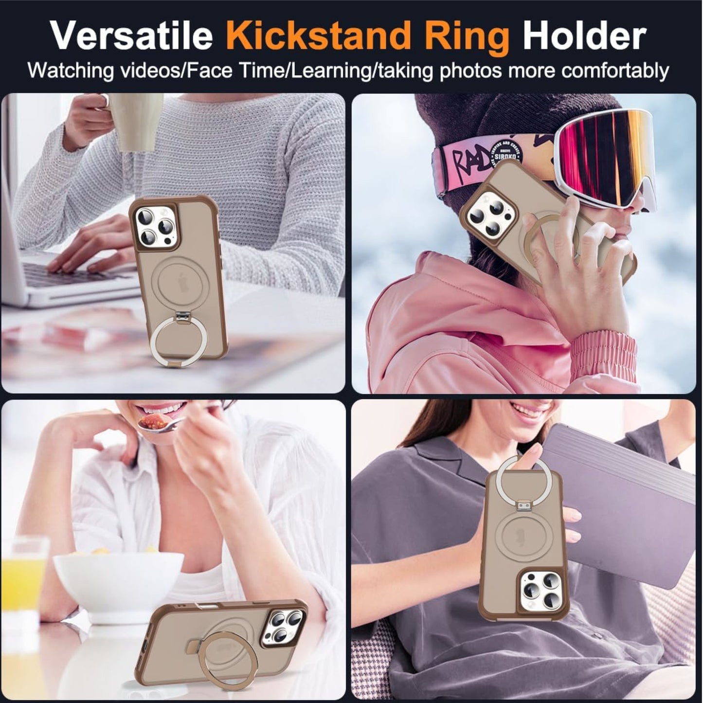 For Apple iPhone 17 Translucent Matte Finish, MagSafe Compatible, Built-in Ring Stand, Shockproof Protective Back Case Cover