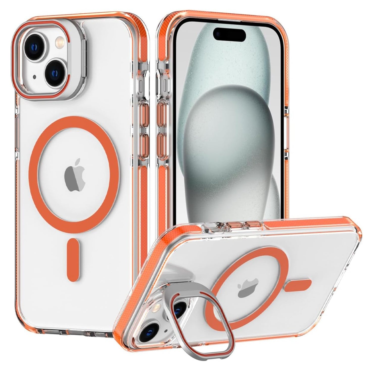 For Apple iPhone 17 Clear Back Hybrid with MagSafe Compatible Metal Camera Stand Colorful Bumper Frame Shockproof Case Cover