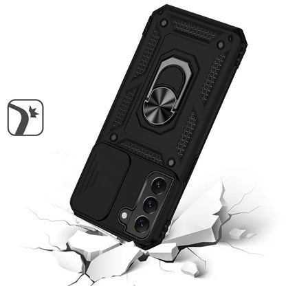 For Samsung Galaxy S21 Shockproof Edge Bumper with Stand, Camera Lens Protection & 360° Rotate Ring Kickstand Case Cover