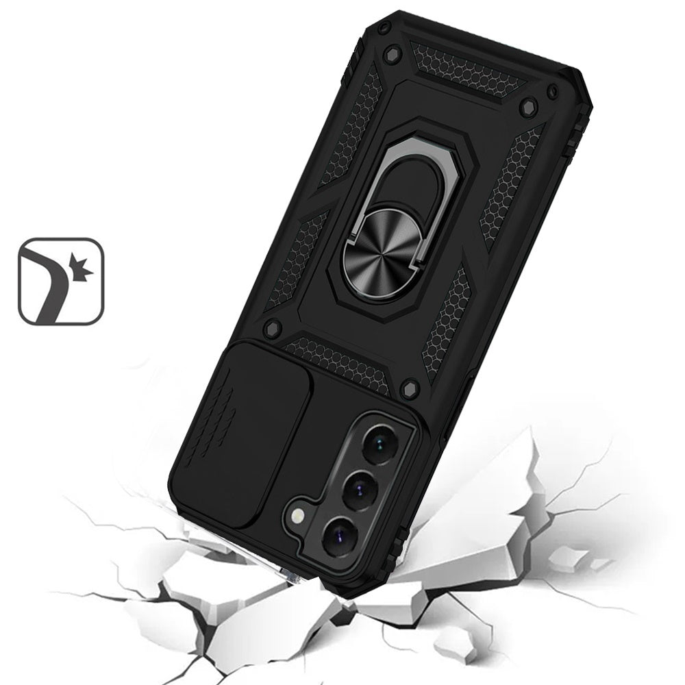For Samsung Galaxy S21 Ultra Shockproof Edge Bumper with Stand, Camera Lens Protection & 360° Rotate Ring Kickstand Case Cover
