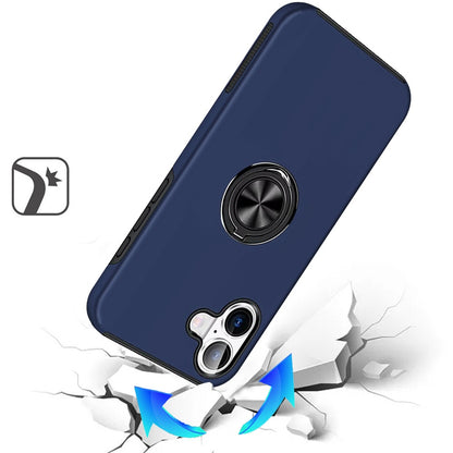 For Apple iPhone 17 Hybrid 360 Degree Rotatable Metal Invisible Ring Stand Holder Slim Fit Magnetic Car Mount Shockproof Case Cover