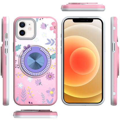 For Apple iPhone 16 Pro Pattern Design Hybrid with Invisible Ring Stand & Magnetic Back, Shockproof Protective Grip Case Cover