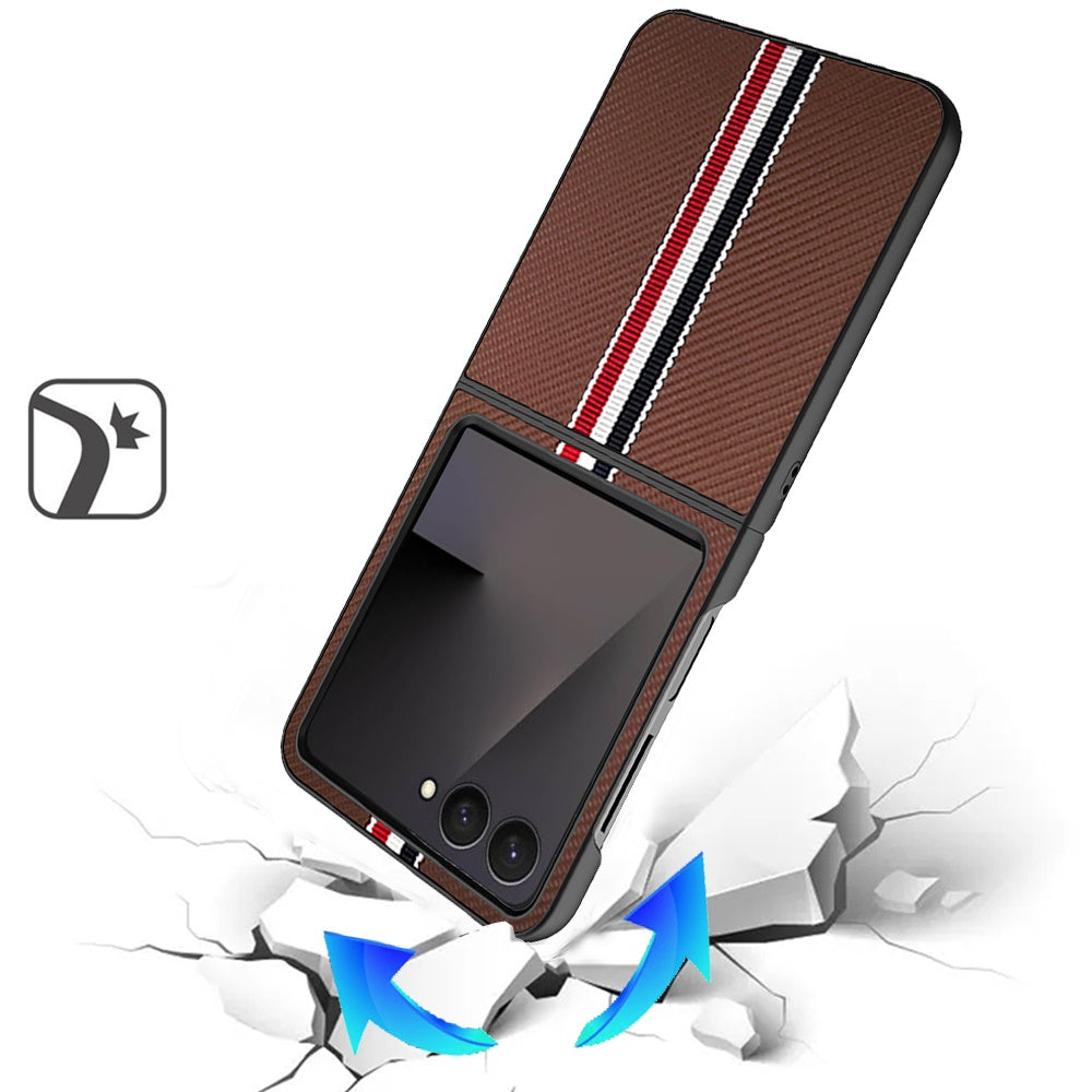 For Samsung Galaxy Z Flip 7 Velvet Fabric PU Vegan Leather, Premium Flip Design, Slim Snap-On Hard PC + TPU Case Cover Brown