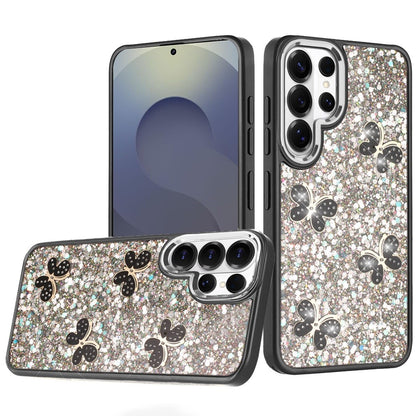 For Samsung Galaxy S26 Ultra Cute Butterfly Crystal Diamond Glitter Case Sparkle Bling Frame Metallic Edges, Shimmer TPU Hybrid Case Cover