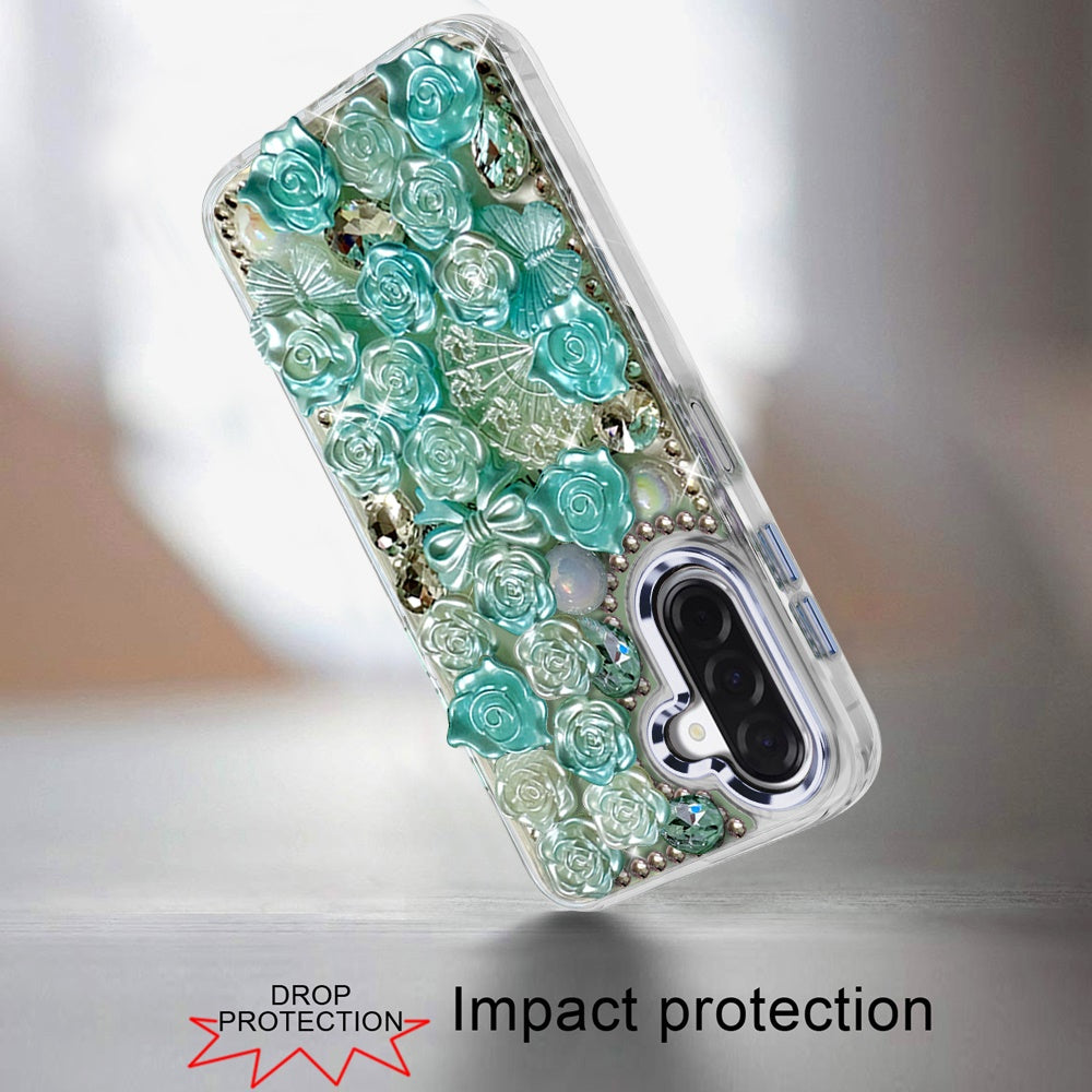 For Samsung Galaxy S26 Muti-Color Floral Fashion Bling Crystal 3D Full Diamonds Stones Sparkle Rhinestone Glitter Hybrid Case Cover