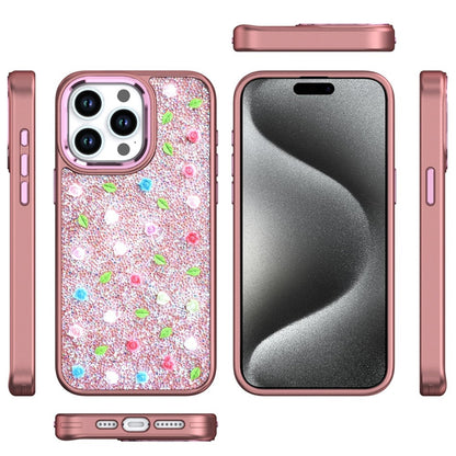 For Apple iPhone 14 /13 Floral Design Embedded Glass Diamond Fancy Fashion Glitter Bling Sparkly Hybrid Rugged TPU Bumper Case Cover