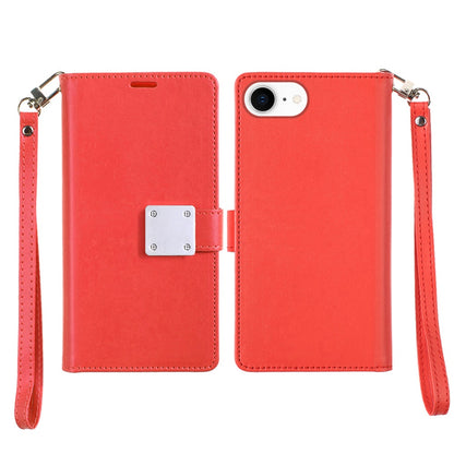 For Samsung Galaxy S21 Ultra Wallet Case with ID/ Card Holder, Wristlet Strap, Magnetic TPU Protective Shockproof Folio Flip Case Cover Red