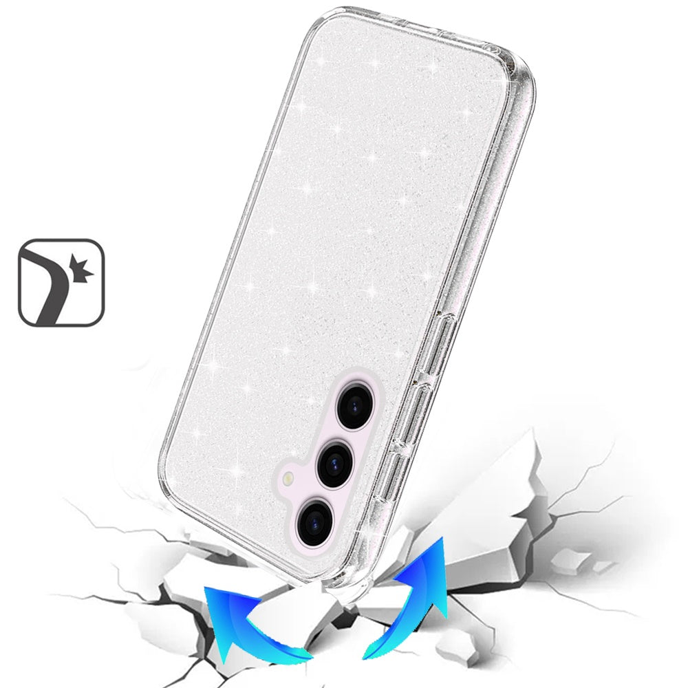 For Samsung Galaxy A36 Transparent Glitter Shiny Sparkle Bling TPU Rubber Hard Back Hybrid Frame Shockproof Case Cover Clear