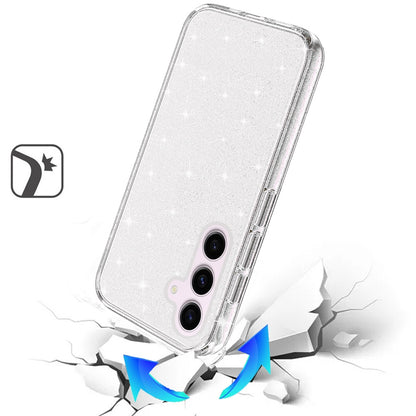 For Samsung Galaxy A36 Transparent Glitter Shiny Sparkle Bling TPU Rubber Hard Back Hybrid Frame Shockproof Case Cover Clear