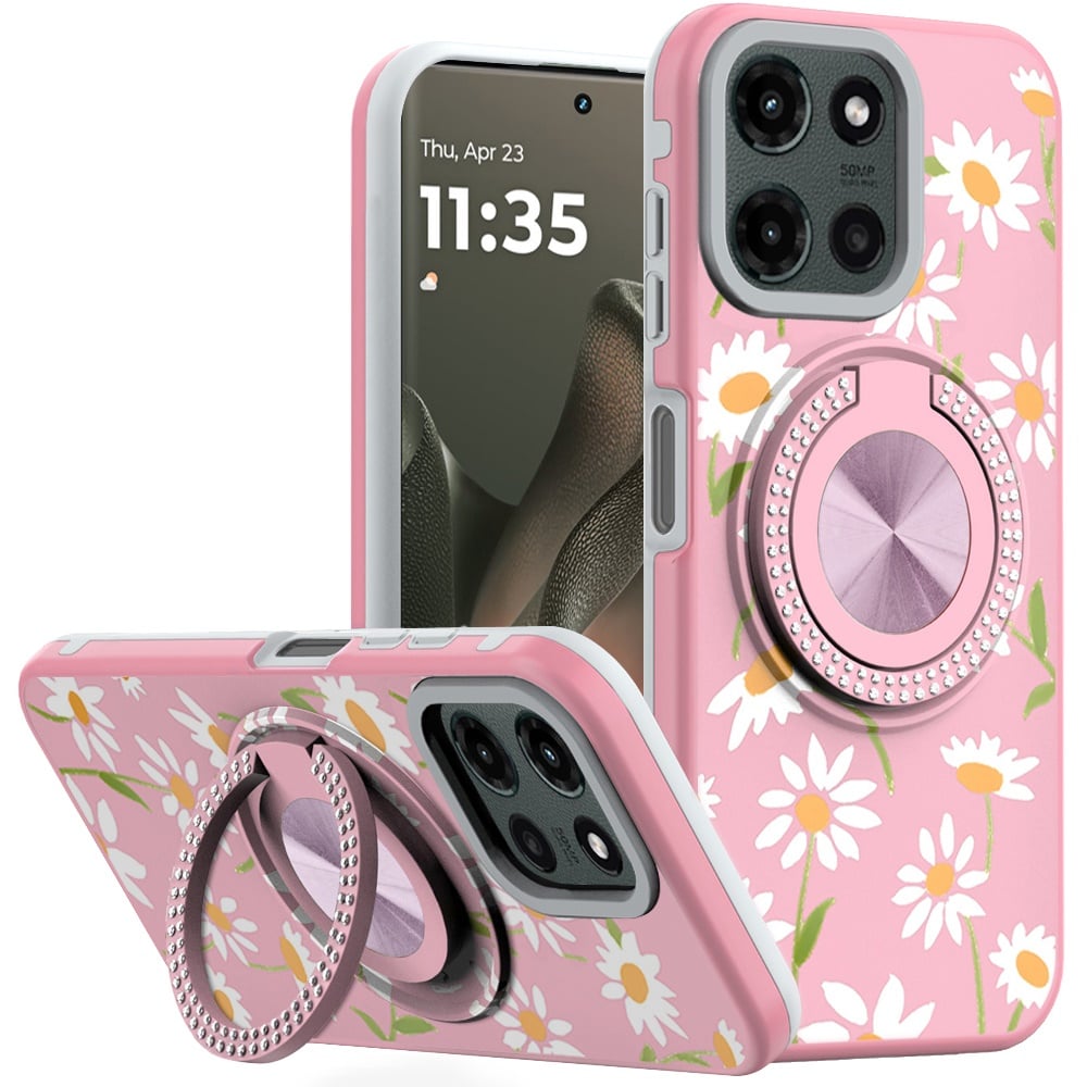 For Motorola Edge 2025 Pattern Design Hybrid with Invisible Ring Stand & Magnetic Back, Shockproof Protective Grip Case Cover