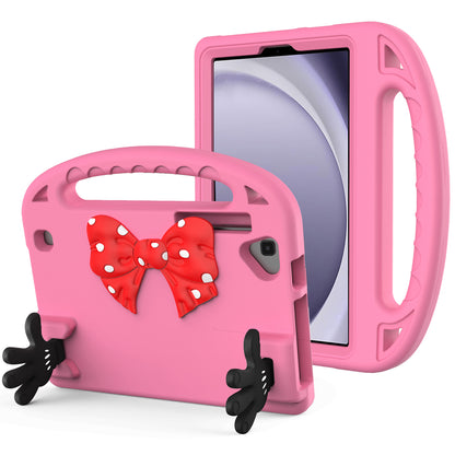 For Hybrid Shockproof Tablet with Bow Hands Kickstand Antislip Rubber TPU Kid-Friendly Drop Protection Pink Tablet Case Cover