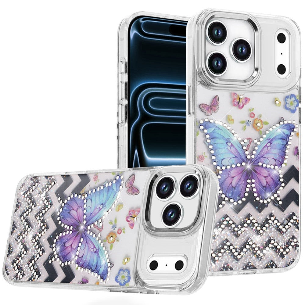 For Samsung Galaxy S26 Ultra Butterfly Resin Epoxy Diamond Design Metal Edged Hybrid Shockproof Heavy Duty Drop Protection Case Cover
