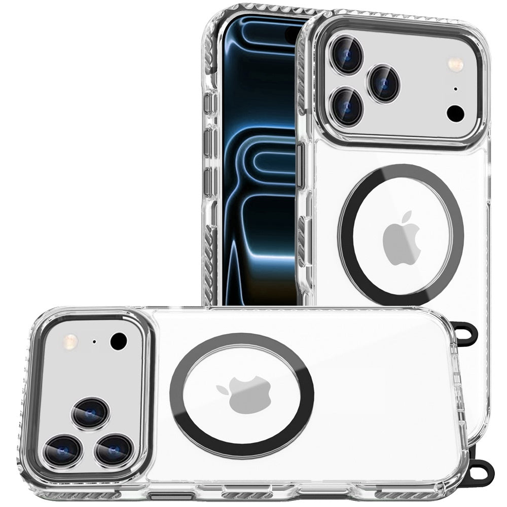 Phone Case for Apple iPhone 17 Pro Max (6.9") Transparent Magnetic Lanyard Shockproof Hybrid Clear Grip Durable Camera Protection TPU Anti-Slip Design Cover