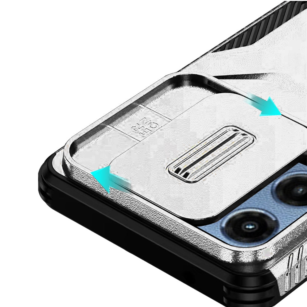 For Motorola Moto G 5G 2025 Slim Fit Shockproof Hybrid with Slide Camera Window Covering, Rugged Tpu Silicone Hard PC Bumper Case Cover Silver