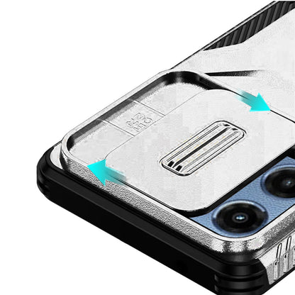 For Motorola Moto G 5G 2025 Slim Fit Shockproof Hybrid with Slide Camera Window Covering, Rugged Tpu Silicone Hard PC Bumper Case Cover Silver