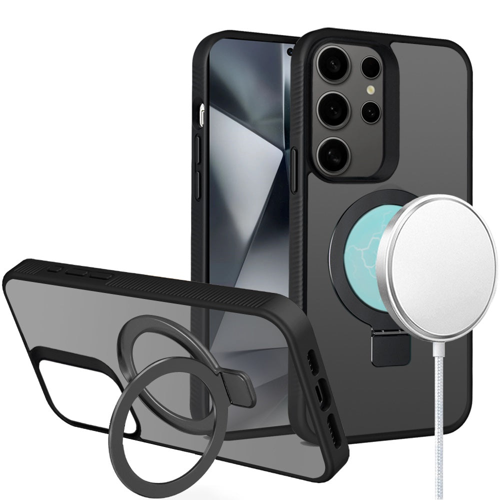 For Samsung Galaxy S25 Ultra Magnetic Circle Kickstand with MagSafe Compatibility, Matte Skin, Rugged Bumper, and Ring Holder Case Cover