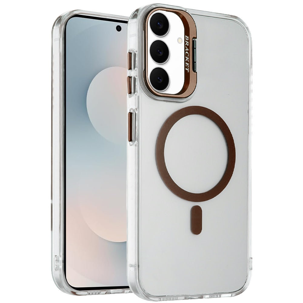 For Samsung Galaxy S25 FE /S25 Fan Edition Magnetic Back MagSafe Compatible Transparent Hybrid Drop Protection with Metallic Camera Stand Case Cover
