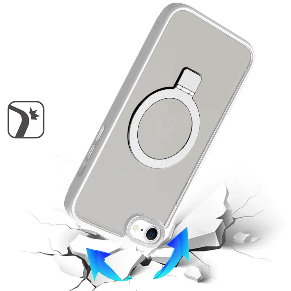 For Apple iPhone 17E /16E Magnetic Metal Matte with Built-in MagSafe Stand, Hybrid Shockproof Armor, TPU Frame Case Cover Clear