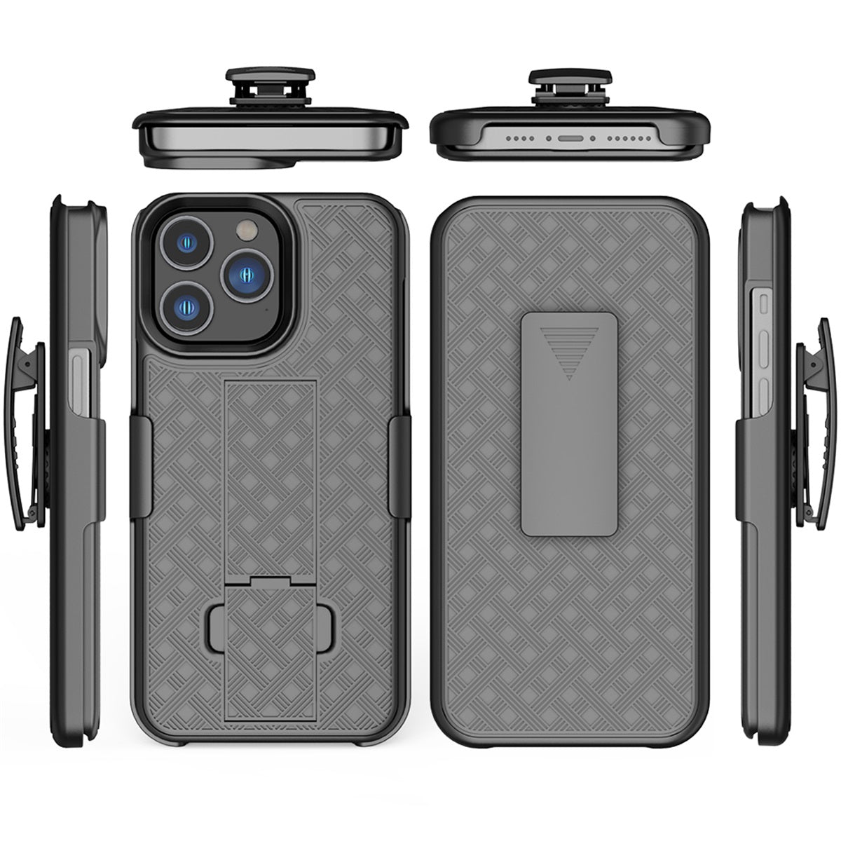 For Apple iPhone 11 Pro Max Hybrid Slim 3-in-1 Shockproof Armor with Kickstand Holster Combo & Swivel Belt Clip Case Cover Black