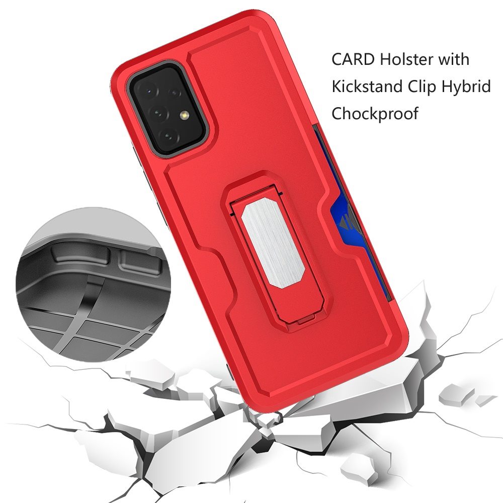For Samsung Galaxy A16 5G Full-Body Hybrid Heavy Duty Armor Case with Belt Clip Holster, Credit Card Holder & Kickstand Case Cover Red