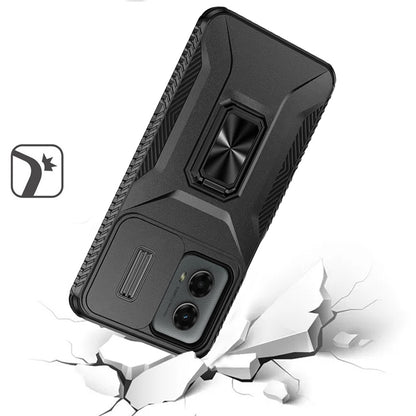 For Apple iPhone 15 (6.1") Camera Cover Phone Case with Magnetic Rotation Ring Stand [Military Grade] Hybrid Hard TPU Shockproof Case Cover Black