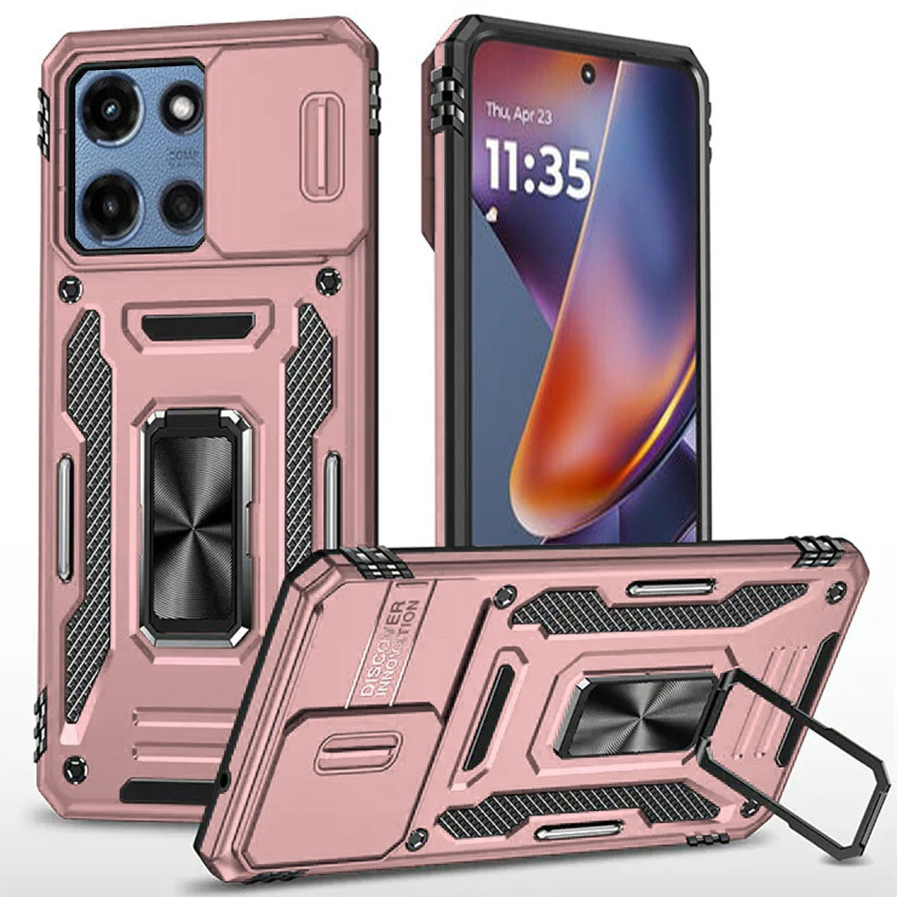 For Motorola Moto G 5G 2025 Tough Hybrid Case with Movable Camera Window & Metal Ring Stand Shockproof Case Cover