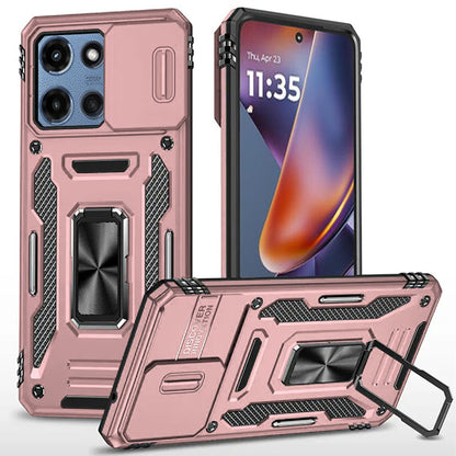 For Motorola Moto G 5G 2025 Tough Hybrid Case with Movable Camera Window & Metal Ring Stand Shockproof Case Cover