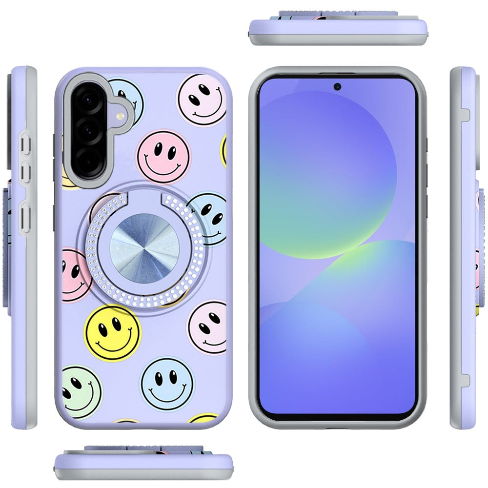 For Samsung Galaxy A36 Pattern Design Hybrid with Invisible Ring Stand & Magnetic Back, Shockproof Protective Grip Case Cover