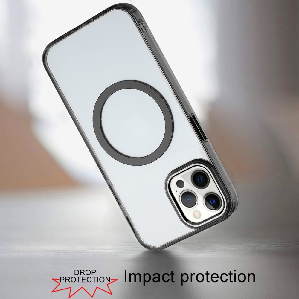 For Apple iPhone 12 Pro Max Transparent Back Hybrid Case - Magnetic Circle, Color Frame, Metal Buttons, MagSafe Compatible Case Cover