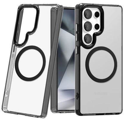 For Samsung Galaxy S24+ Plus Transparent Back Hybrid Case - Magnetic Circle, Color Frame, Metal Buttons, MagSafe Compatible Case Cover