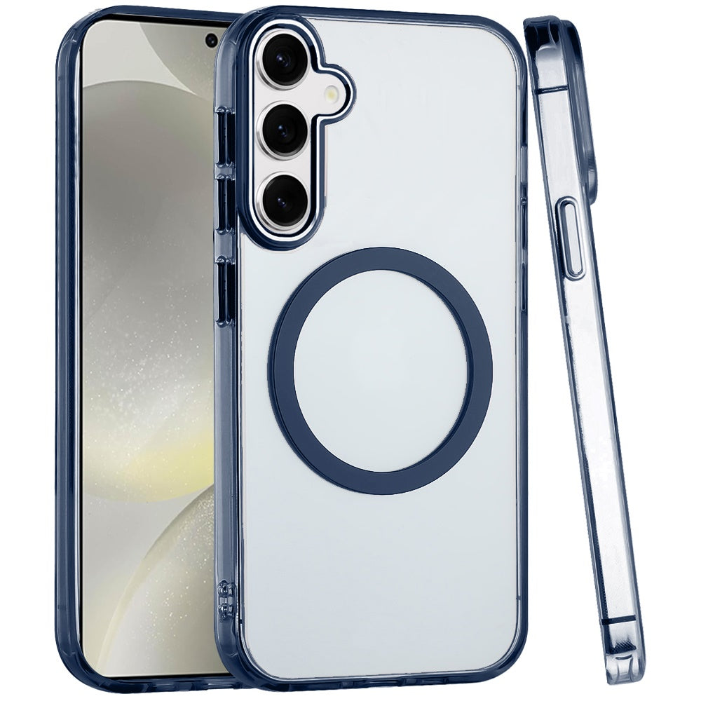 For Samsung Galaxy S25+ /S25 Plus /S24+ Plus Transparent Back Hybrid Case - Magnetic Circle, Color Frame, Metal Buttons, MagSafe Compatible Case Cover