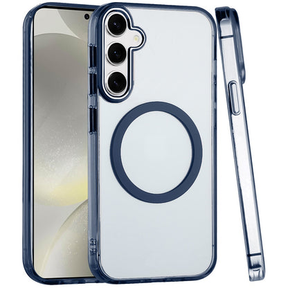 For Samsung Galaxy S25+ /S25 Plus /S24+ Plus Transparent Back Hybrid Case - Magnetic Circle, Color Frame, Metal Buttons, MagSafe Compatible Case Cover