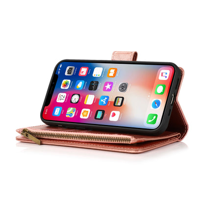 For Samsung Galaxy S25 /S24 Leather Wallet Case with Zipper, 9 Card Slots, Cash Pocket, Stand & Strap, Clutch Pouch Design Case Cover Rose Gold