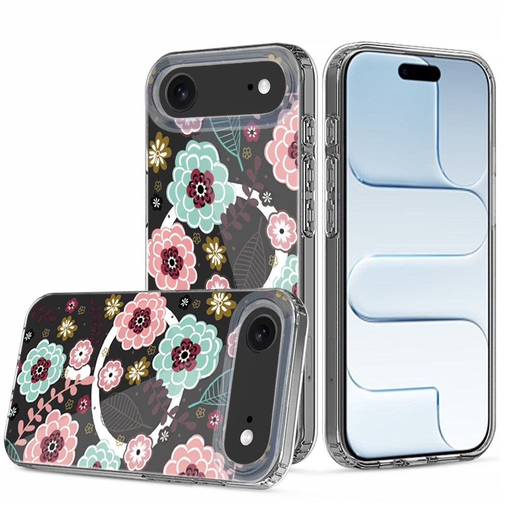 For Apple iPhone 17 AIR Hybrid Flower Design Stylish Fashion Case, MagSafe Compatible, Thick Shockproof Hard PC Case Cover