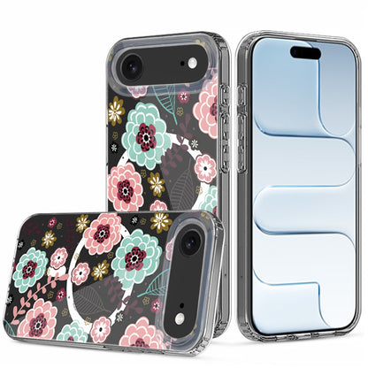 For Apple iPhone 17 AIR Hybrid Flower Design Stylish Fashion Case, MagSafe Compatible, Thick Shockproof Hard PC Case Cover