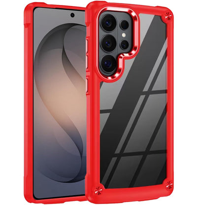 For Samsung Galaxy S26 Ultra Hybrid Transparent Rubber with Metal Buttons & Camera Edges Hard TPU Corner Frame Bumper Case Cover
