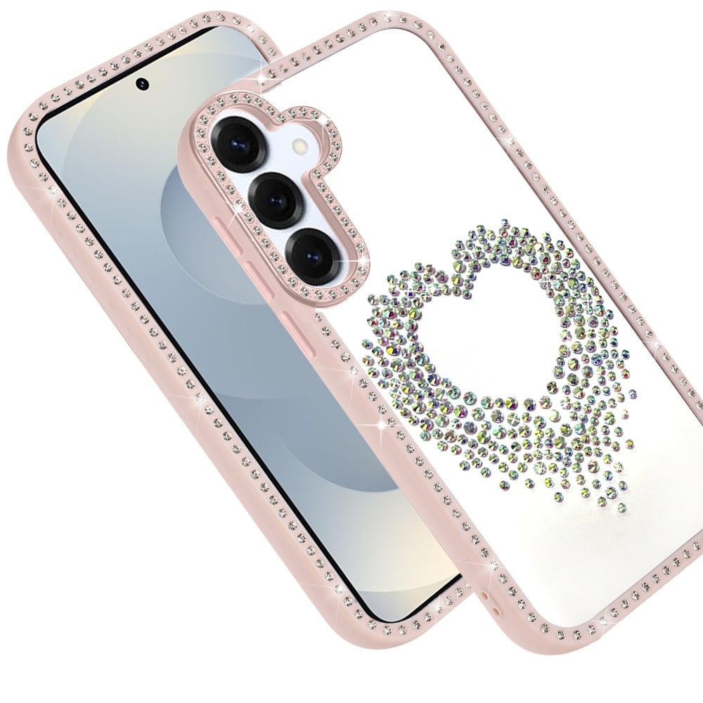For Samsung Galaxy S25 FE, S25 Fan Edition Angel Hearts Glitter Shimmer Diamond Edge Hybrid Drop Protection Shockproof Design Case Cover