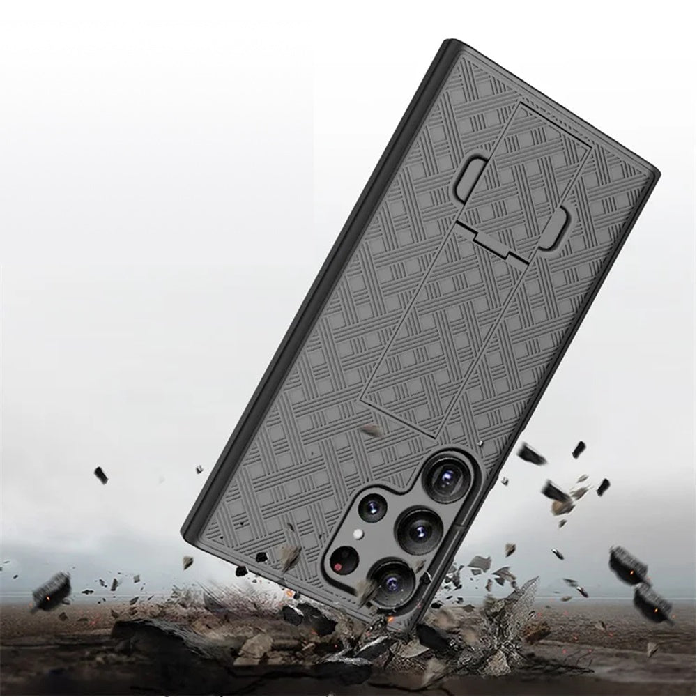 For Samsung Galaxy S25 Ultra Hybrid Slim 3-in-1 Shockproof Armor with Kickstand Holster Combo & Swivel Belt Clip Case Cover Black