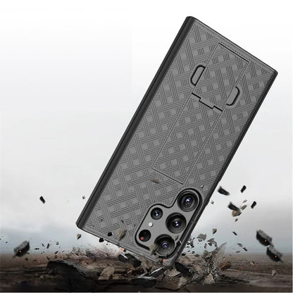 For Samsung Galaxy S25 Ultra Hybrid Slim 3-in-1 Shockproof Armor with Kickstand Holster Combo & Swivel Belt Clip Case Cover Black