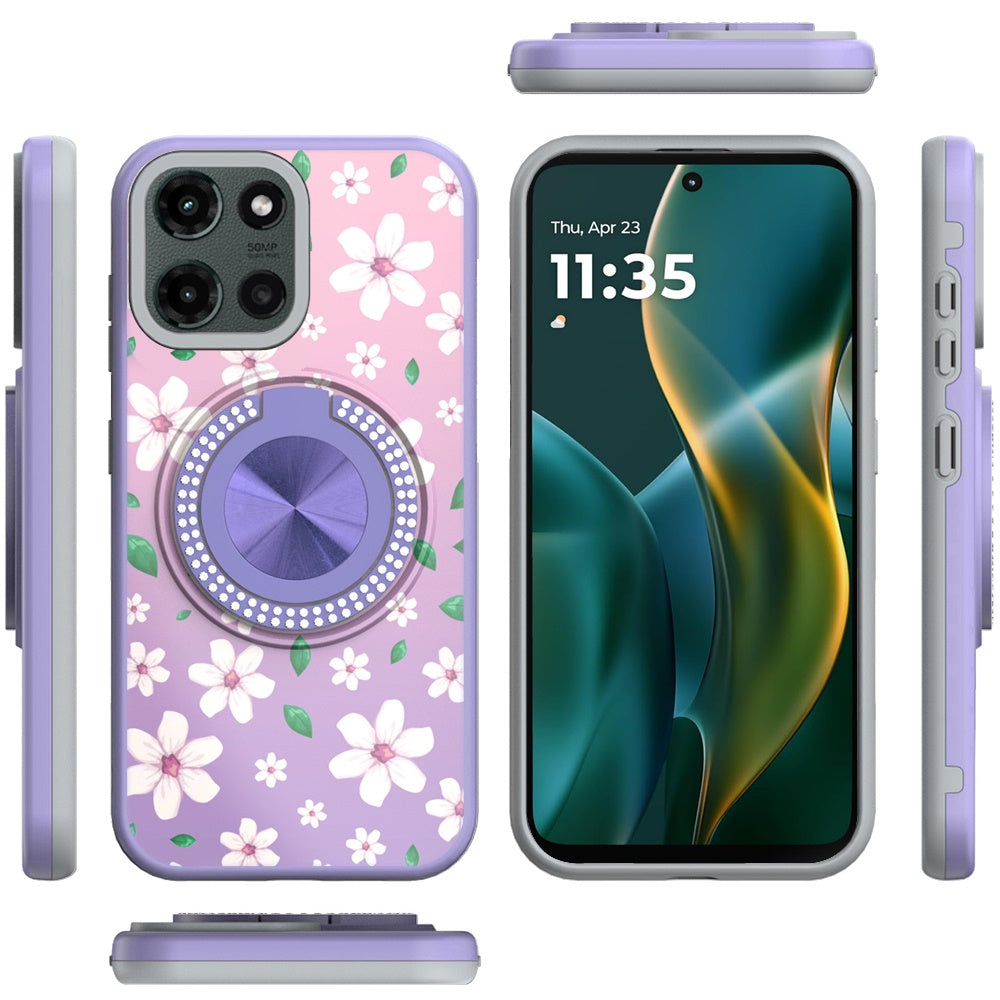 For Motorola Moto G Stylus 5G 2025 Pattern Design Hybrid with Invisible Ring Stand & Magnetic Back, Shockproof Protective Grip Case Cover