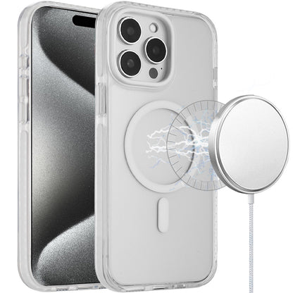 For Apple iPhone 15 Pro Max Transparent Hybrid with Color-Matched Magnetic Circle, Rubber TPU Frame Hard PC Shockproof Case Cover