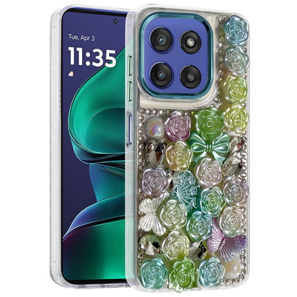 For Motorola Moto G Stylus 5G 2026 /2025 3D Diamond Floral Roses Flower Bling Stone Hybrid, Sparkly Rhinestone Gemstone Back Shockproof Case Cover