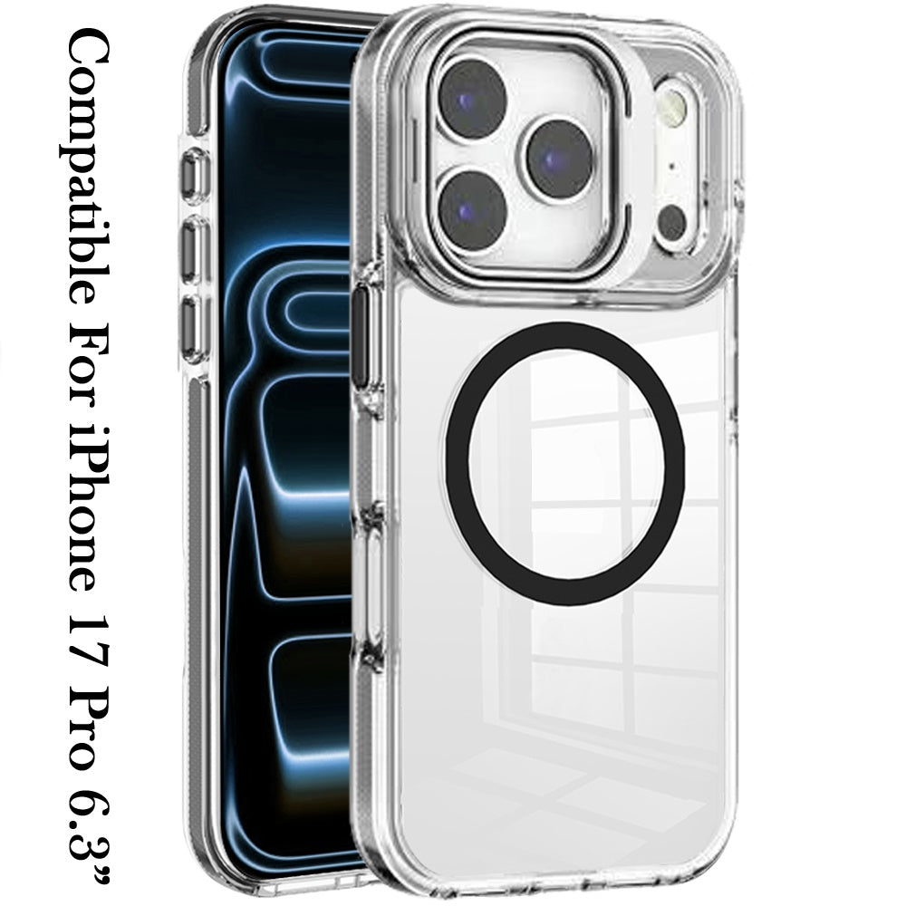 Phone Case for Apple iPhone 17 Pro Magnetic Transparent Tough Hybrid Camera Guard Stand Shockproof Color Edge Rugged Grip Durable Cover Black