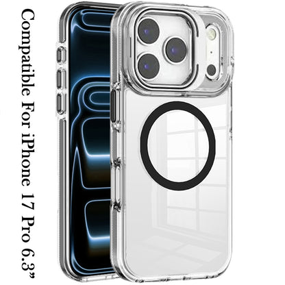 Phone Case for Apple iPhone 17 Pro Magnetic Transparent Tough Hybrid Camera Guard Stand Shockproof Color Edge Rugged Grip Durable Cover Black