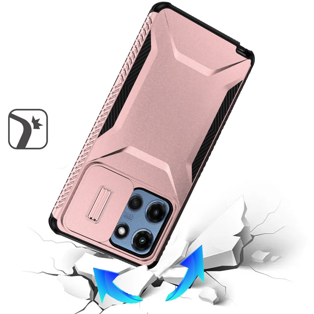 For Motorola Moto G 5G 2025 Slim Fit Shockproof Hybrid with Slide Camera Window Covering, Rugged Tpu Silicone Hard PC Bumper Case Cover Rose gold