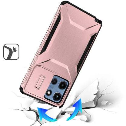 For Motorola Moto G 5G 2025 Slim Fit Shockproof Hybrid with Slide Camera Window Covering, Rugged Tpu Silicone Hard PC Bumper Case Cover Rose gold