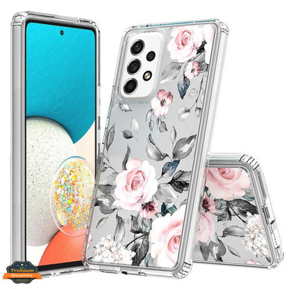 For Samsung Galaxy S25 Ultra Floral Pattern Hybrid Transparent TPU Silicone, Shock Absorption Bumper, Hard Back Slim Case Cover