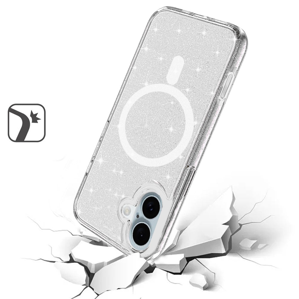 For Apple iPhone 17 MagSafe Compatible Glitter Sparkle Bling Hybrid Case with Magnetic Circle, Slim TPU & Hard PC Frame Case Cover Clear