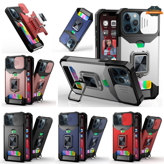 For Google Pixel 9 Pro XL Wallet Case with Ring Stand & Slide Camera Cover Back Credit Card Slot Holder, Military Grade Case Cover